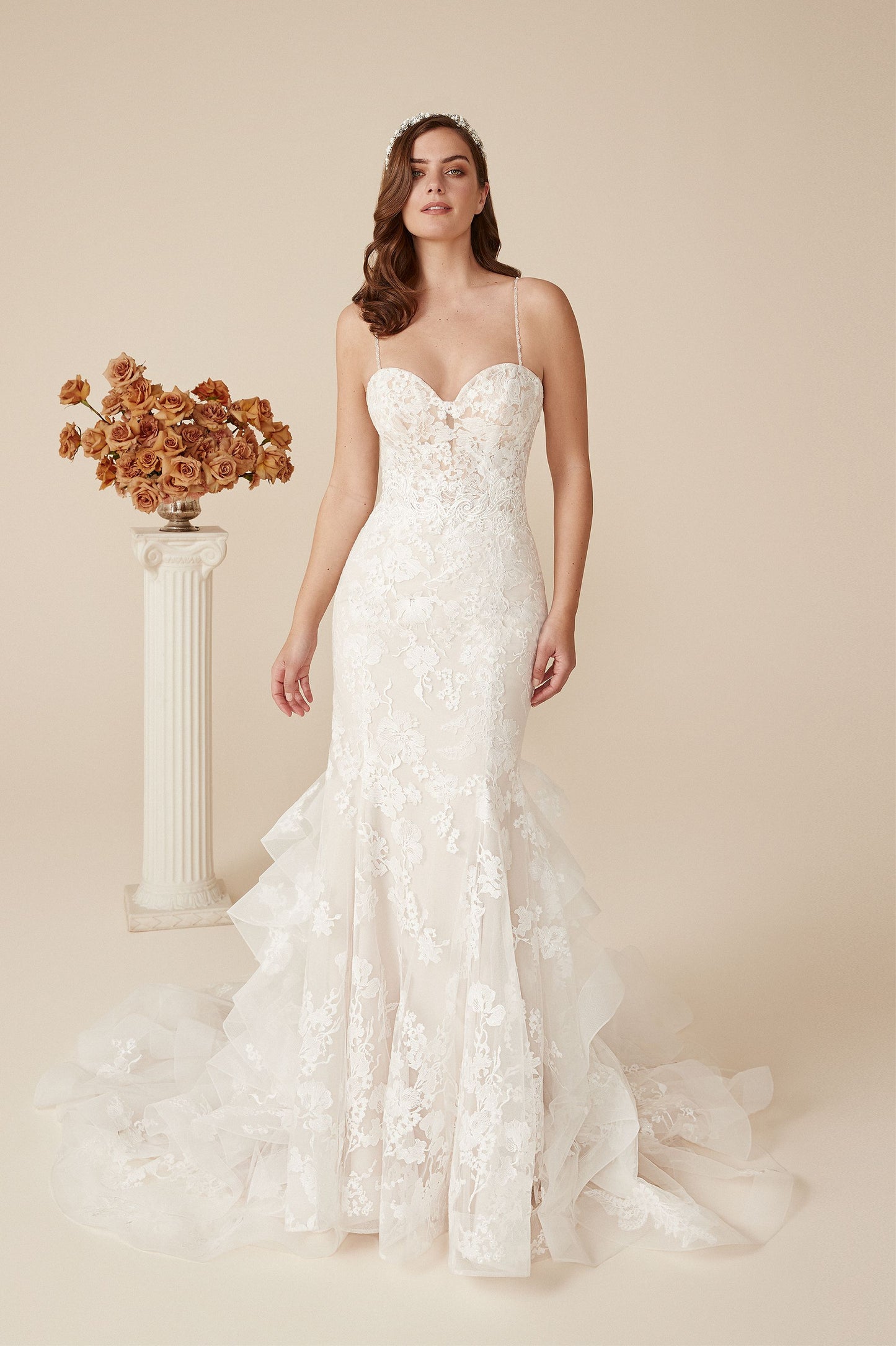 Ruffle Skirt Fit and Flare Dress with Beaded Spaghetti Straps 88248