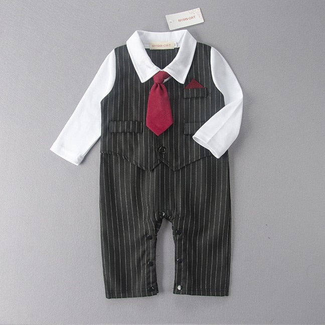 Handsome Strip Style Long Sleeves False Two Pieces Baby Boy Jumpsuits - Blossom Wedding