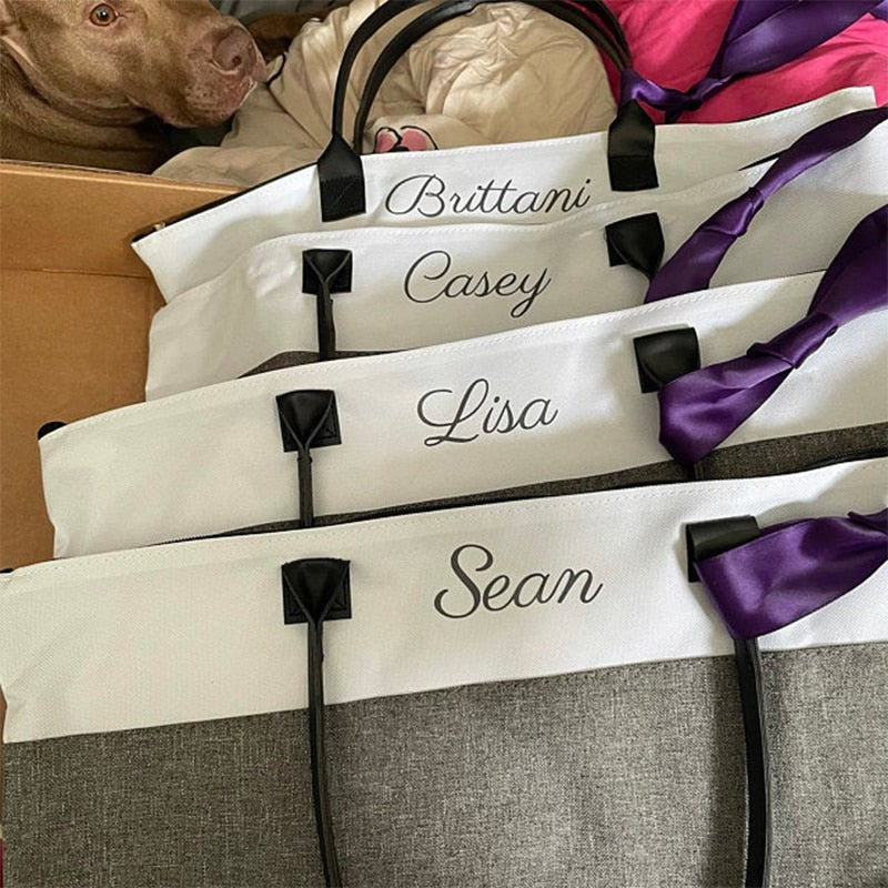 Personalized Bridesmaid Tote Bag Custom Name Bag Zipper Tote - Blossom Wedding