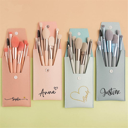 8 PCS Personalized Makeup Brushes Bag for Bridesmaid Gift Bridal Shower Bachelorette Party - Blossom Wedding