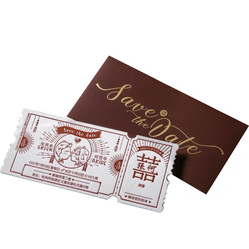 40 PCS Letterpress Cotton Invites with Double Happiness Pocket Design - Blossom Wedding