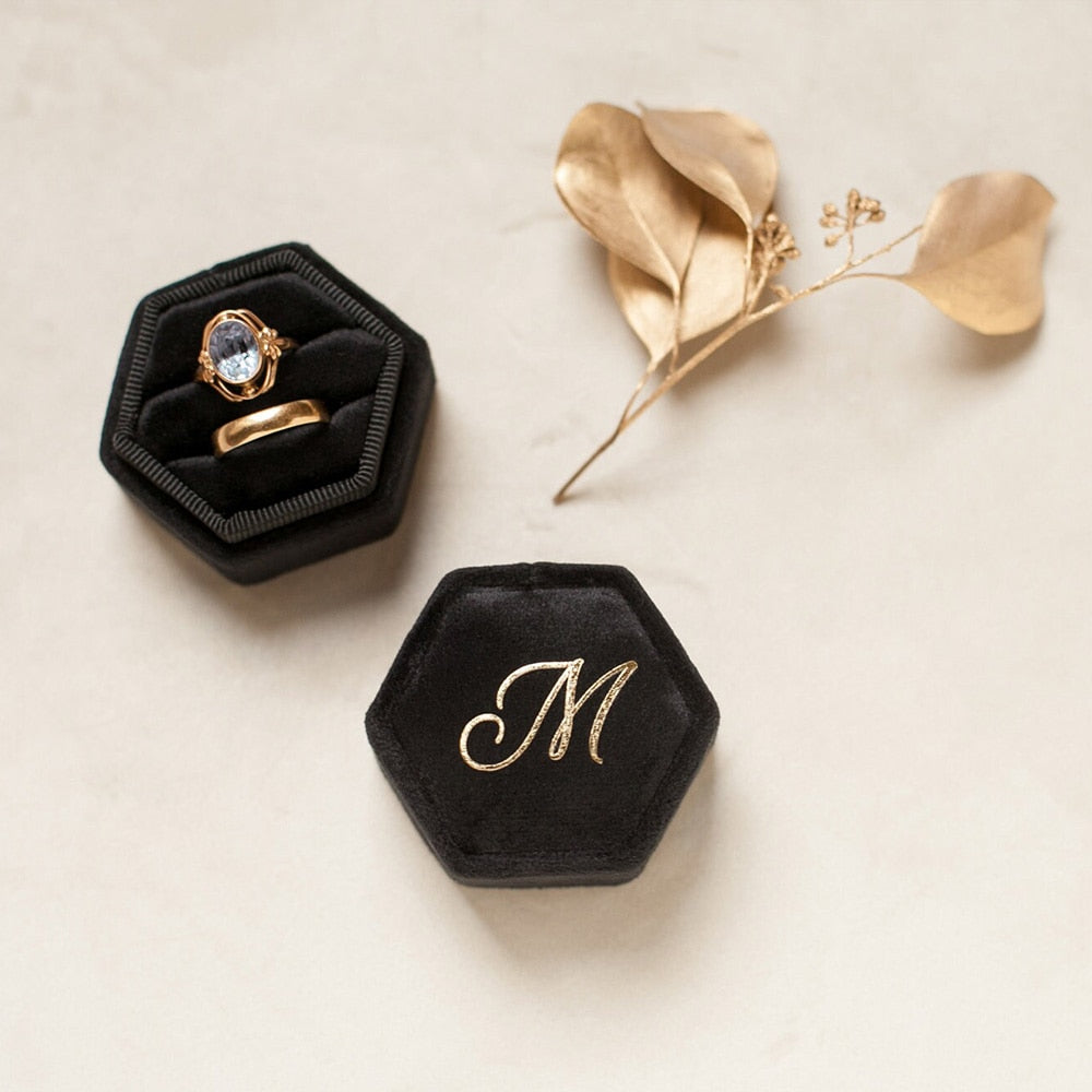 Custom Hexagon Velvet Ring Box For Wedding Engagement Ceremony Personalized Gift - Blossom Wedding