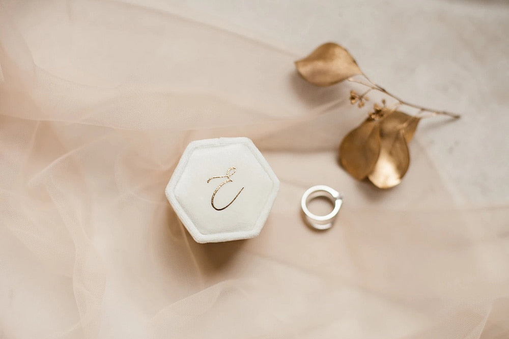 Custom Hexagon Velvet Ring Box For Wedding Engagement Ceremony Personalized Gift - Blossom Wedding