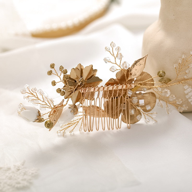 Luxury Leaf Flower Bridal Hair Headband - Blossom Wedding