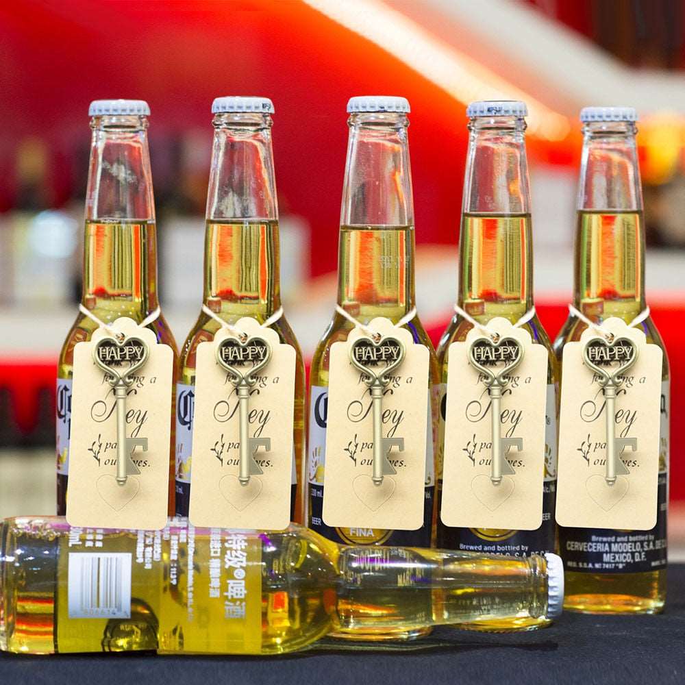 50 Sets Key Bottle Opener Wine Opener with Tags - Blossom Wedding