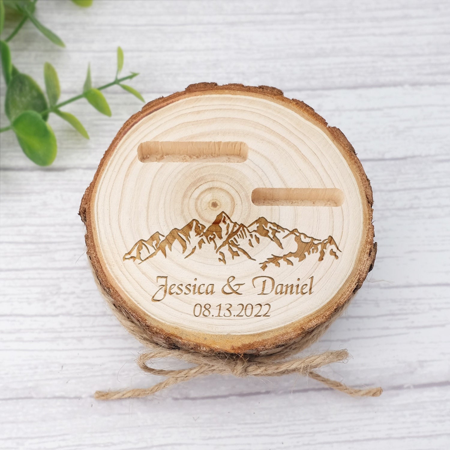 Rustic Wooden Personalized Engagement Box for Wedding Rings Box - Blossom Wedding
