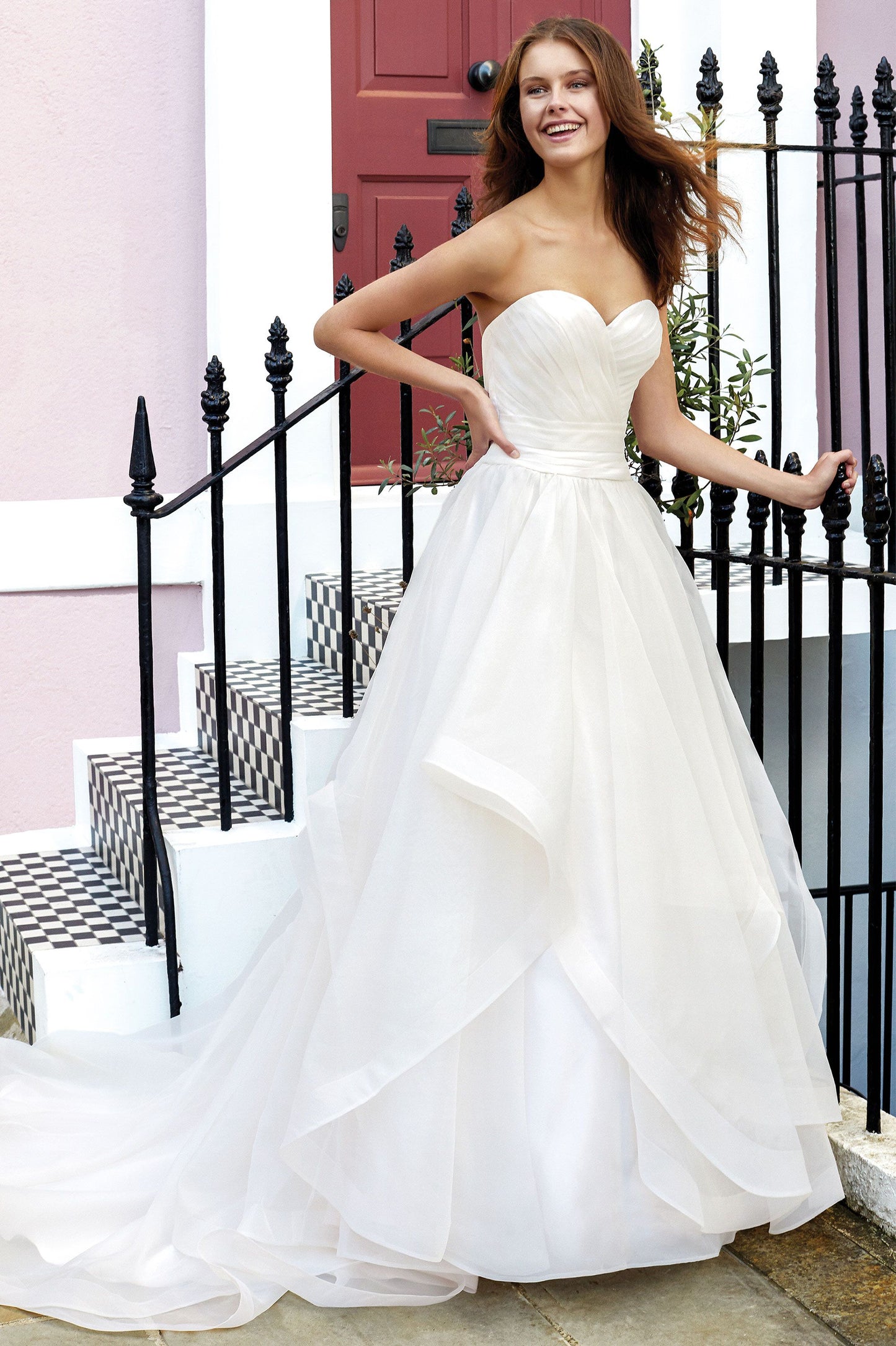 Sweetheart Ball Gown with Pleated Bodice and Tiered Organza Skirt 11137