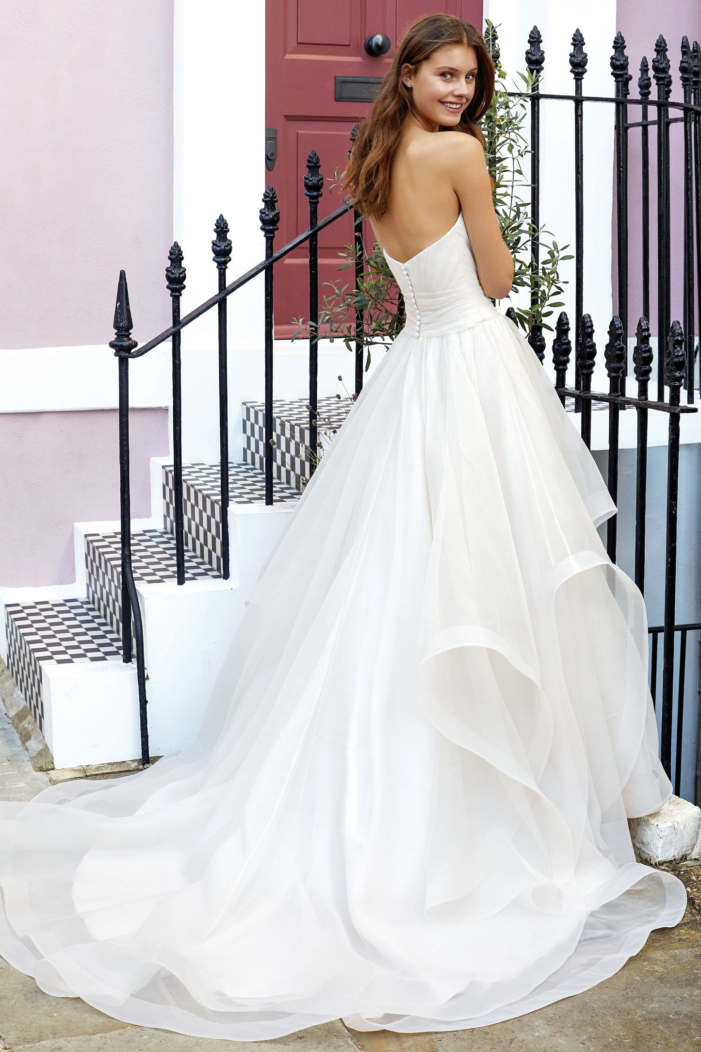 Sweetheart Ball Gown with Pleated Bodice and Tiered Organza Skirt 11137