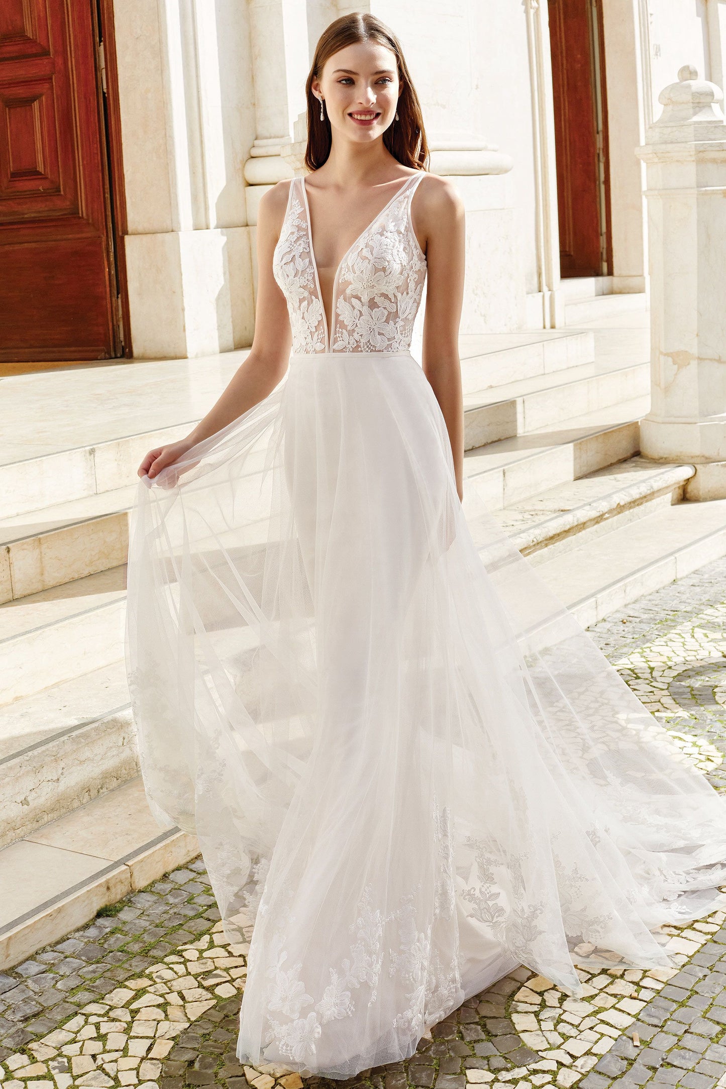 V-Neck Cage Dress with Organza Trim Detail 11158