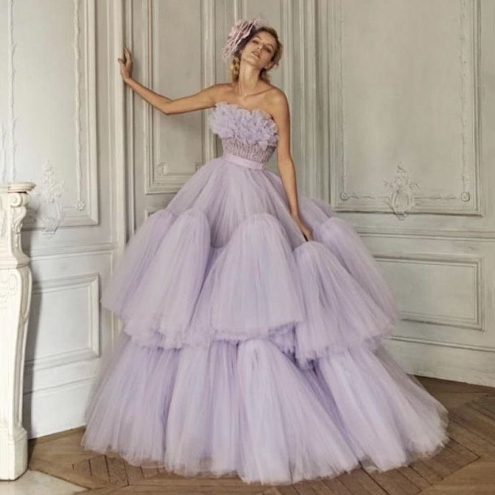 Elegant Ball Gown Style Ruffles Tiered Evening Dress With Belt - Blossom Wedding
