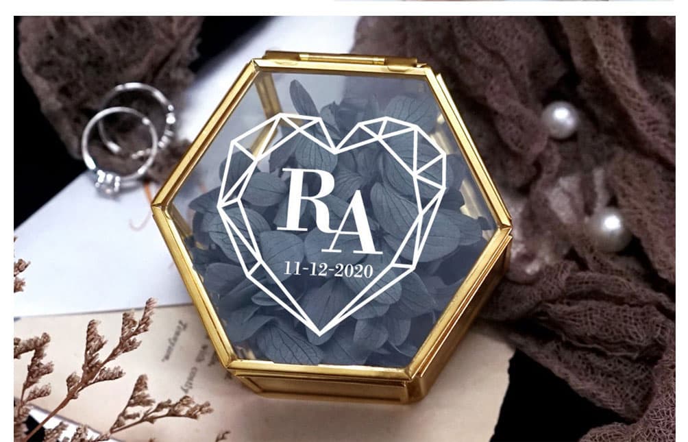 Hexagonal Glass Ring Box Geometrical Clear Jewelry Flower Ring Holder - Blossom Wedding