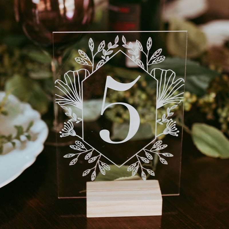 Clear Acrylic Wedding Table Numbers Calligraphy Table Sign Decor - Blossom Wedding