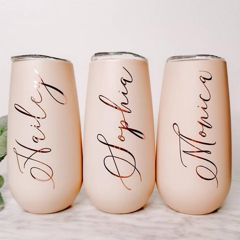 Custom Tumblers Personalized Bridesmaid Gifts Stainless Steel Wine Tumbler for Bachelorette Party - Blossom Wedding