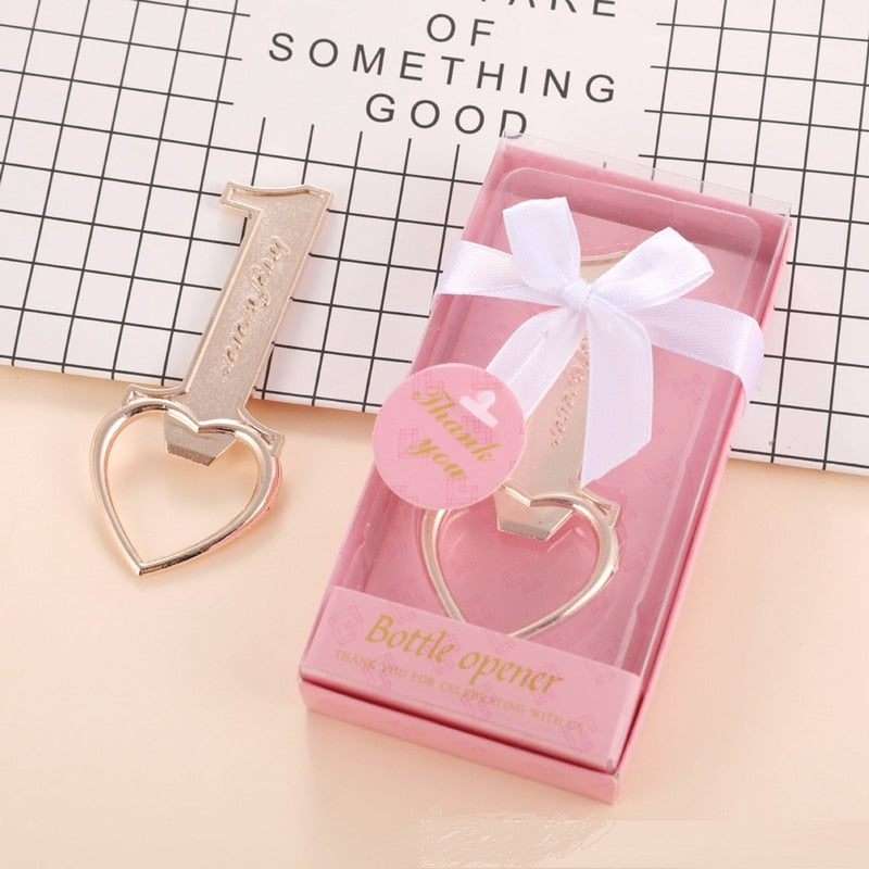10 PCS Heart Shape Bottle Opener with Pink /Blue Box - Blossom Wedding