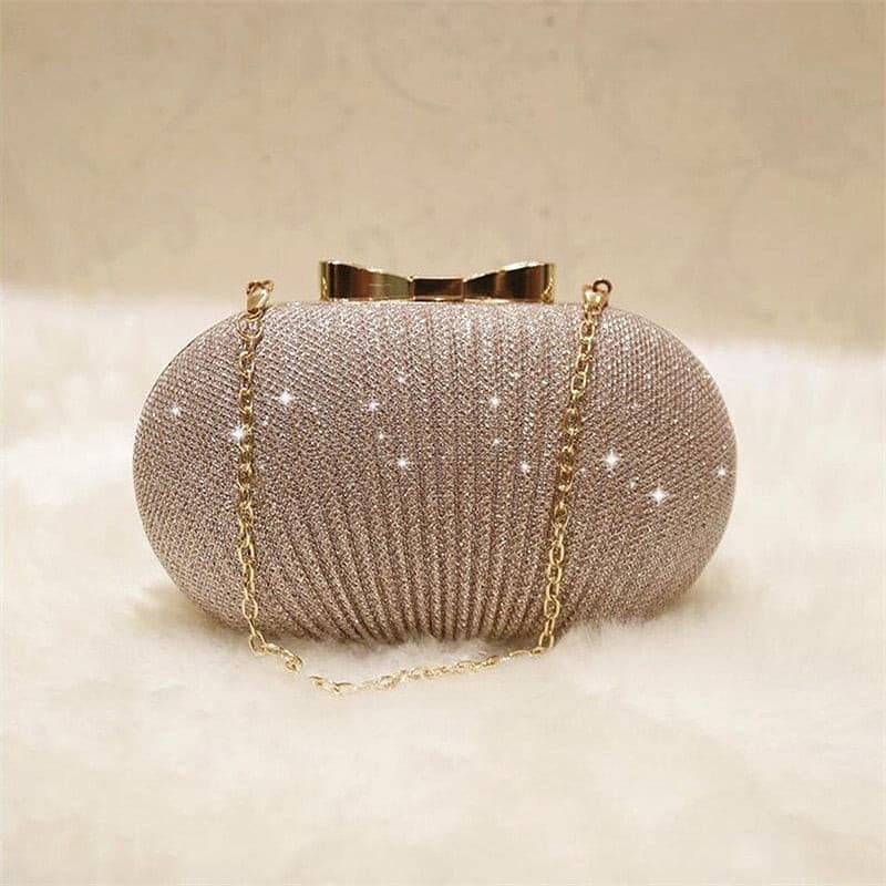 Shiny Golden Metal Bow Bridal Clutch Bag Wedding Handbag Chain