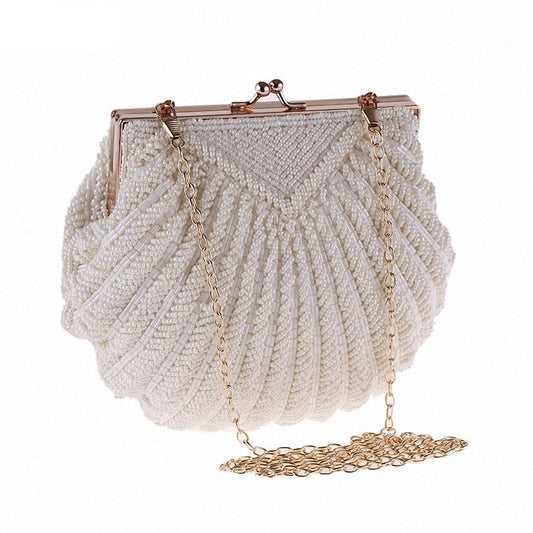 Pearl Beaded Shell Chain Bridal Clutch Bags Wedding Handbag - Blossom Wedding
