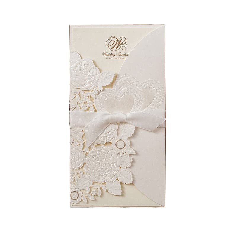 50 Sets Fashion White Wedding Invitation Card With Ribbon - Blossom Wedding