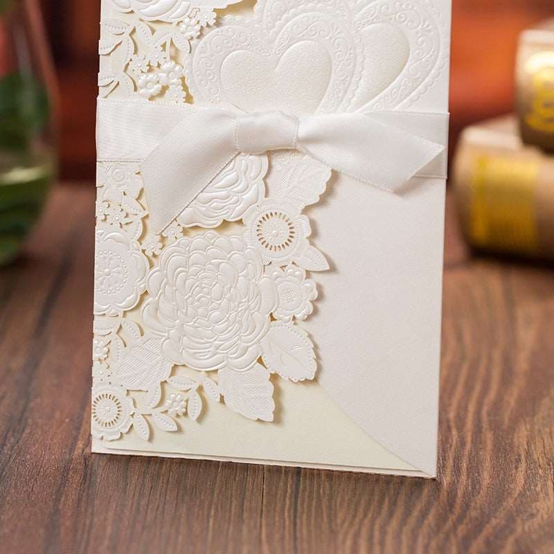 50 Sets Fashion White Wedding Invitation Card With Ribbon - Blossom Wedding