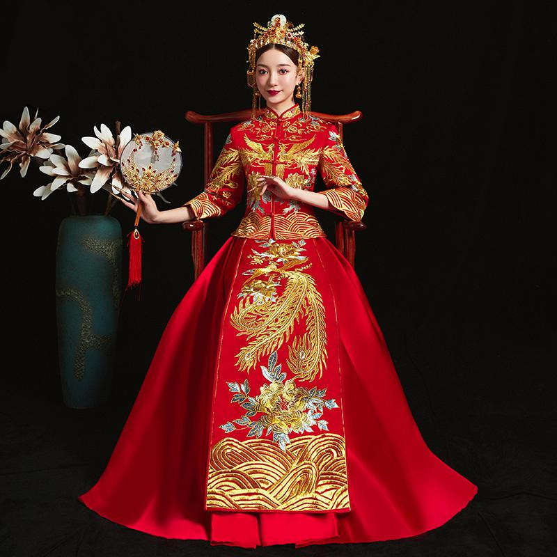 Red Traditional Chinese Style Bride Wedding Cheongsam Embroidery Gown Party Evening Dress Marry Qipao Vestido S-5XL - Blossom Wedding