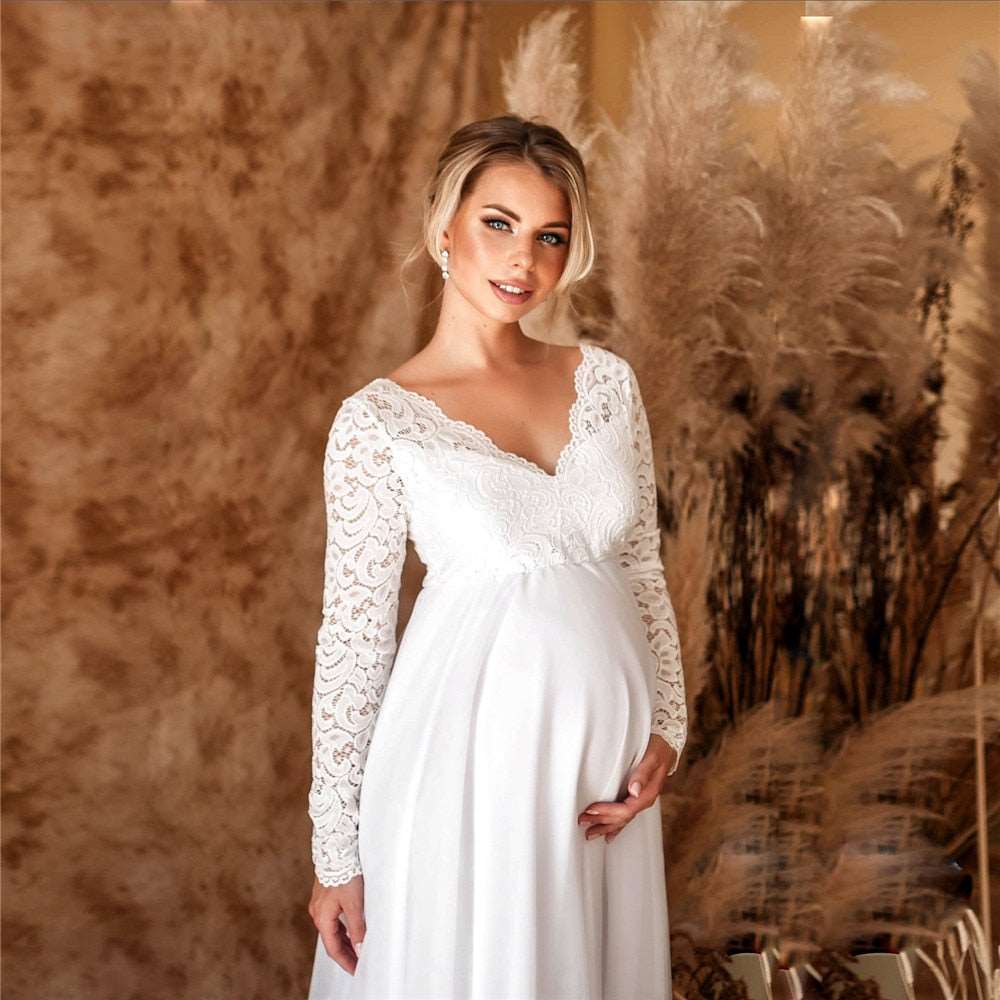 Lace White Maternity Dresses For Baby Shower and Wedding - Blossom Wedding