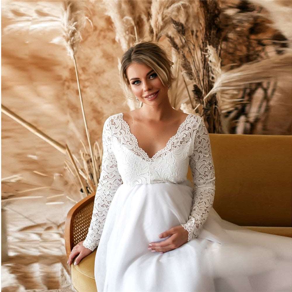 Lace White Maternity Dresses For Baby Shower and Wedding - Blossom Wedding