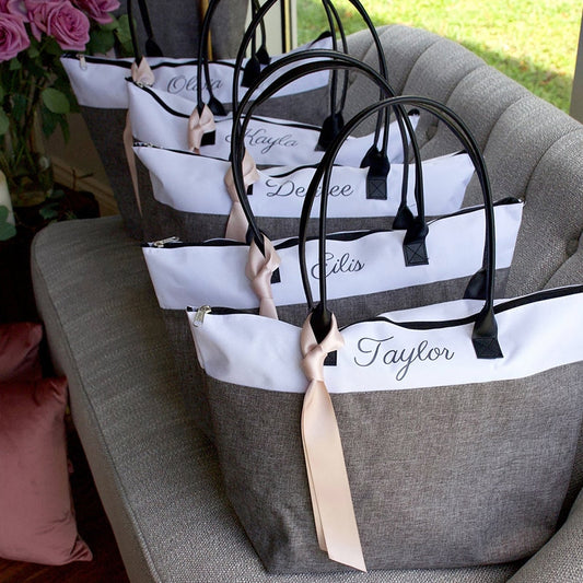 Personalized Bridesmaid Tote Bag Custom Name Bag Zipper Tote - Blossom Wedding