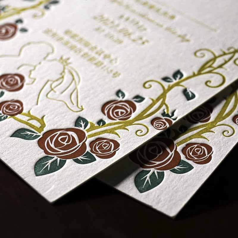 40 PCS Letterpress Cotton Invites with Floral Bride Groom - Blossom Wedding