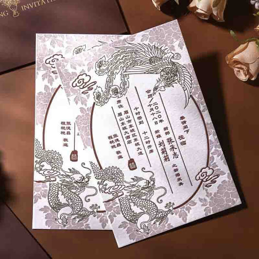 40 PCS Letterpress Cotton Invites with Golden Dragon - Blossom Wedding