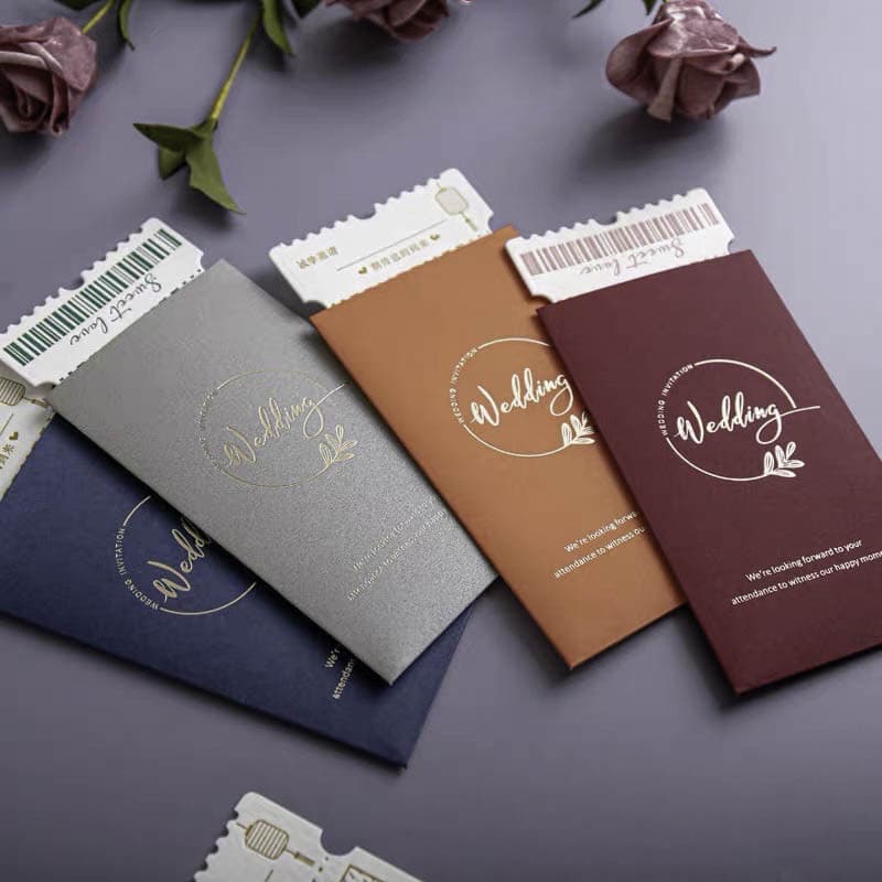 40 PCS Letterpress Cotton Invites with Ticket Pocket Design - Blossom Wedding