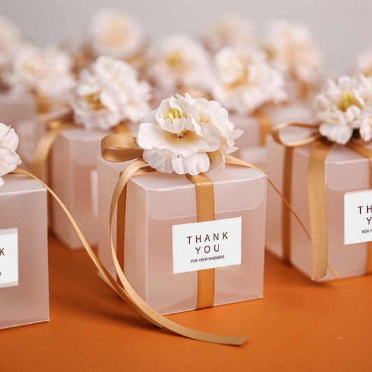 50 PCS Transparent PVC Wedding Gift Box For Guest Wedding Bag with Artificial Flower - Blossom Wedding