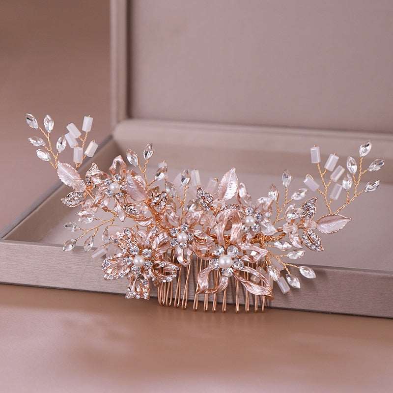 Crystal Pearl Flower Leaf Hair Hairpin Headband - Blossom Wedding