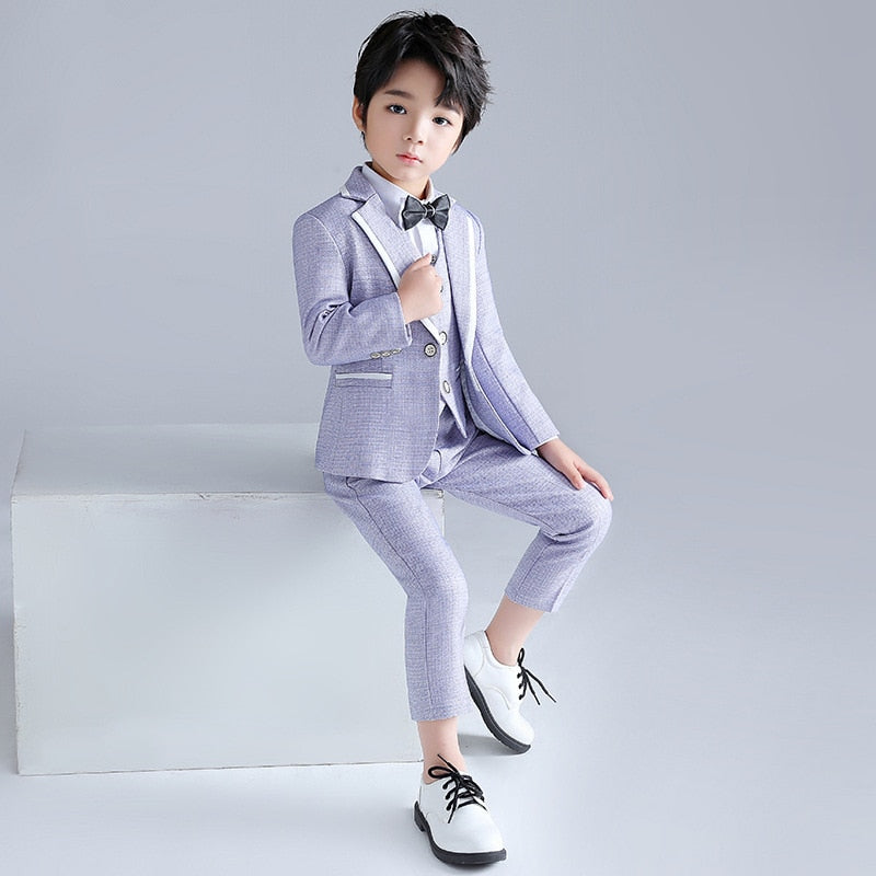Gray Blue 4 or 5 Pieces Set Boy Formal Suit/Flower Boy Suit - Blossom Wedding
