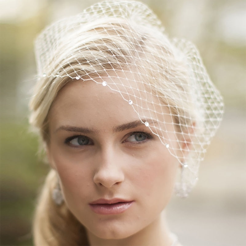 White Black Birdcage Veil Pearls Elegant Wedding Accessories - Blossom Wedding