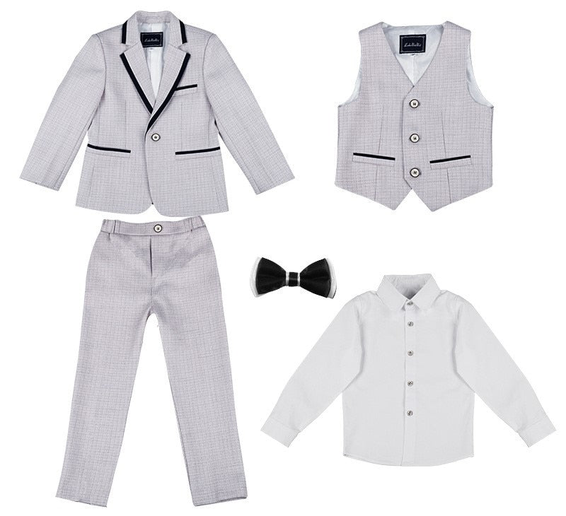 Gray Blue 4 or 5 Pieces Set Boy Formal Suit/Flower Boy Suit - Blossom Wedding