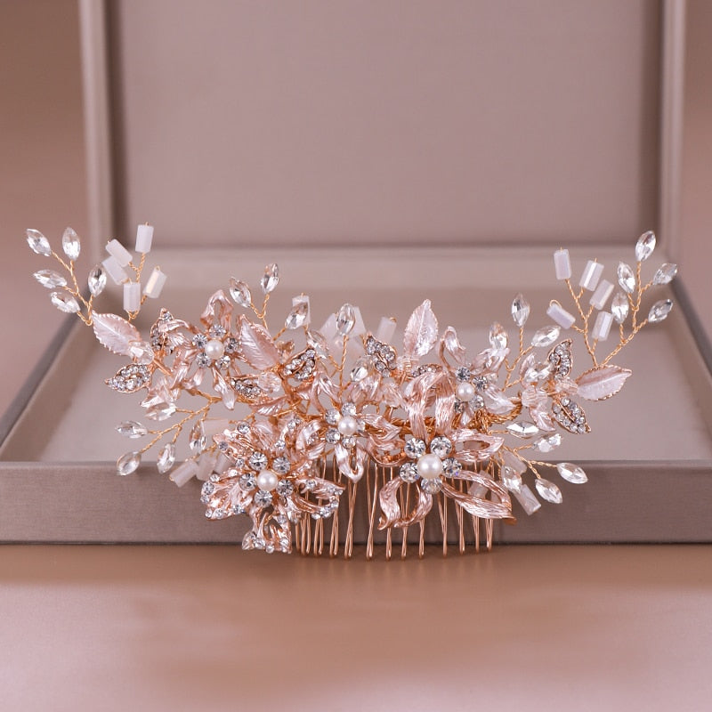 Crystal Pearl Flower Leaf Hair Hairpin Headband - Blossom Wedding