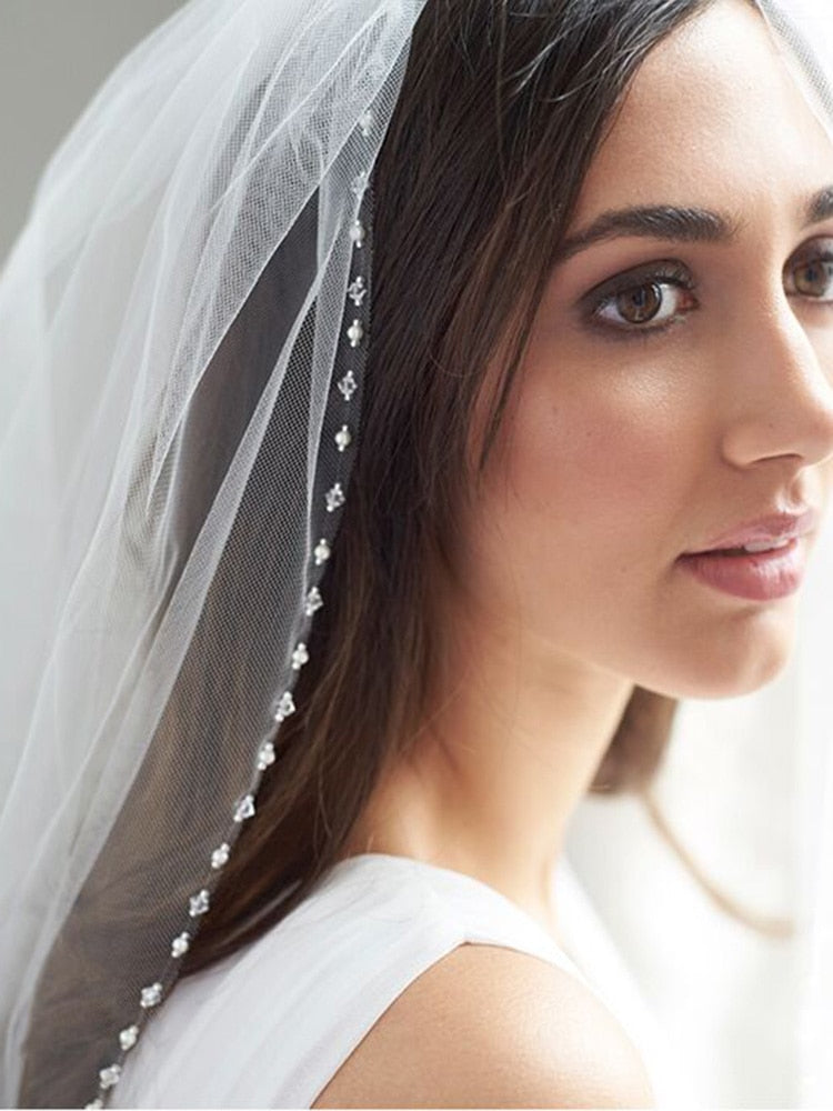 White/ Lvory Crystal Pearls Wedding Veils - Blossom Wedding