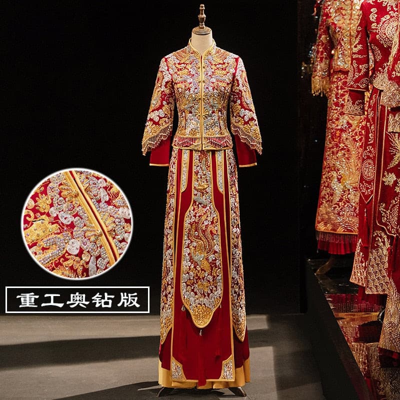 Oriental Phoenix Embroidery Cheongsam Chinese Style Bride Wedding Dress Marriage 龍鳳卦/秀禾服 - Blossom Wedding