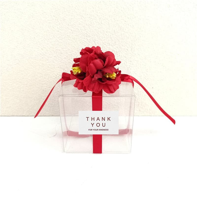 50 PCS Transparent PVC Wedding Gift Box For Guest Wedding Bag with Artificial Flower - Blossom Wedding