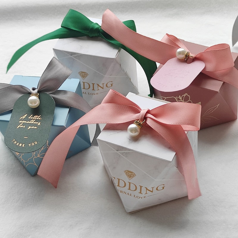 50 / 100 PCS Pink/Blue/Marble Diamond Shape Candy Boxes - Blossom Wedding