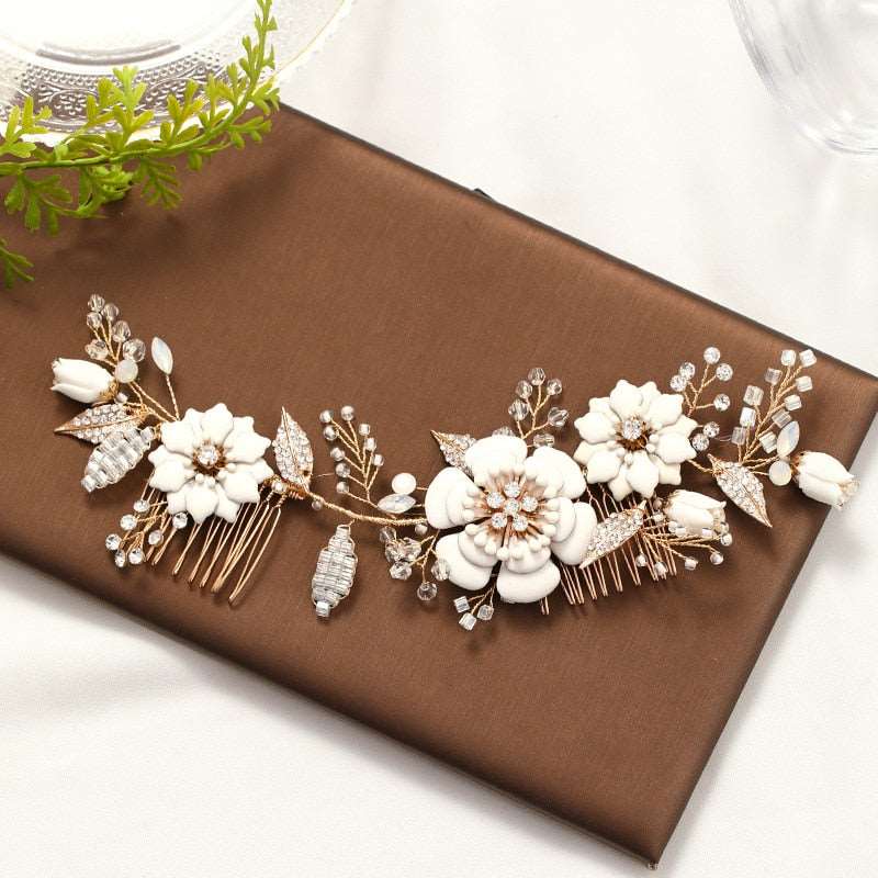 Luxury Leaf Flower Bridal Hair Headband - Blossom Wedding