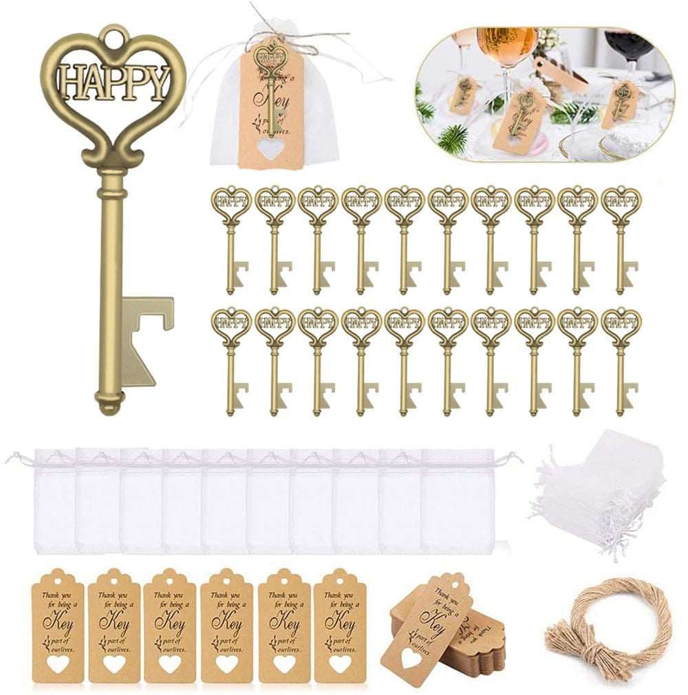 50 Sets Key Bottle Opener Wine Opener with Tags - Blossom Wedding