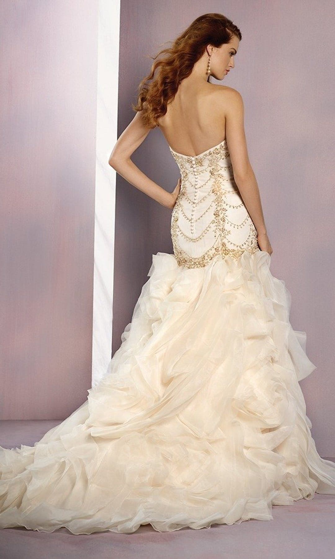 [For Rent ONLY] Ariel Disney Fairy Tale Wedding Dress in Ivory /Gold (Dropped Waistline) - AA263 - Blossom Wedding