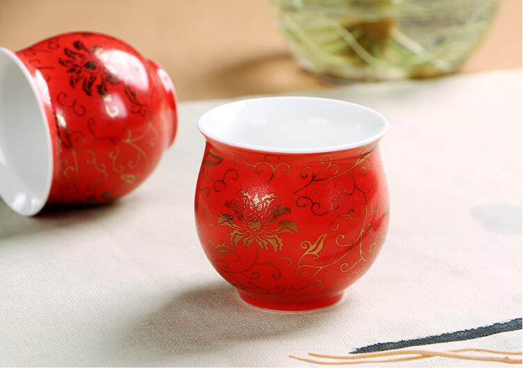 Red & Gold Good Luck Chinese Wedding Tea Cups & Tea Pot for Engagement Ceremony - Blossom Wedding